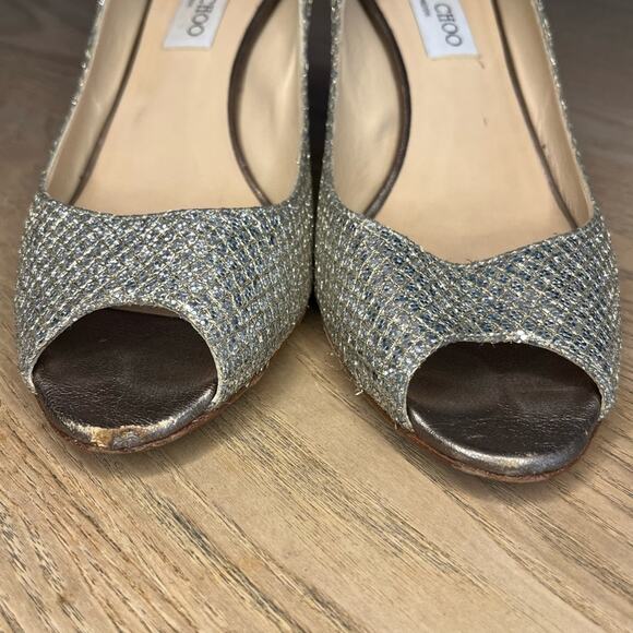 Jimmy Choo Isabel Peep Toe Mid Heel Pumps Sparkle Glitter Size 39.5 Women’s 9.5 - Picture 8 of 11